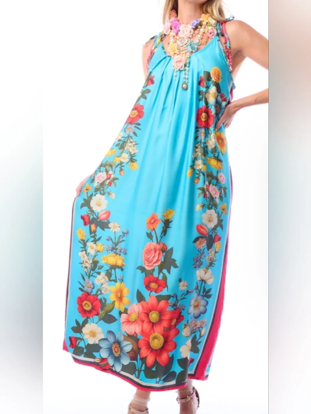 NWT ARATTA Floral Garden Maxi Dress Viscose Blue Floral Boho Size XL - Picture 2 of 16